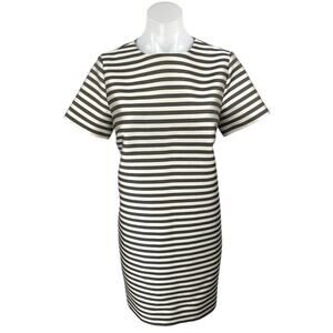 ASOS Women's Black White Striped Satin Short Sleeve Knee Length Shift Dress Sz 8